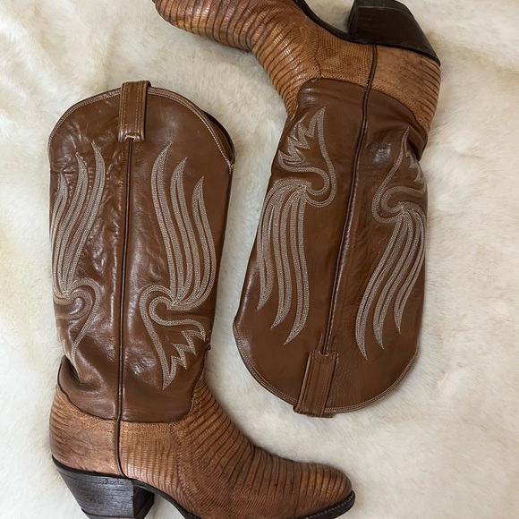 Vintage Tony Lama Gold Label Lizard Boots - Picture 1 of 4